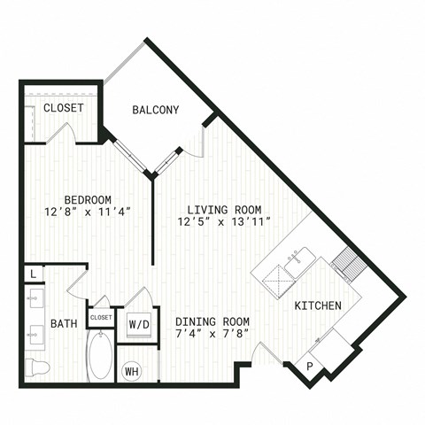 Floor plan for studio, 1 bath, 748 sqft